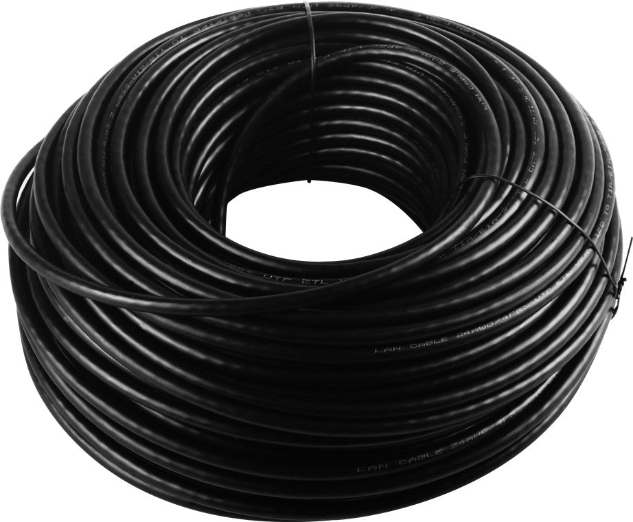 100m CAT 6 Outdoor Netzwerkkabel-Set, U/UTP, Schwarz, CCA Kupfergemisch für SOHO Anwendungen, AWG 24/1 (solid), PE