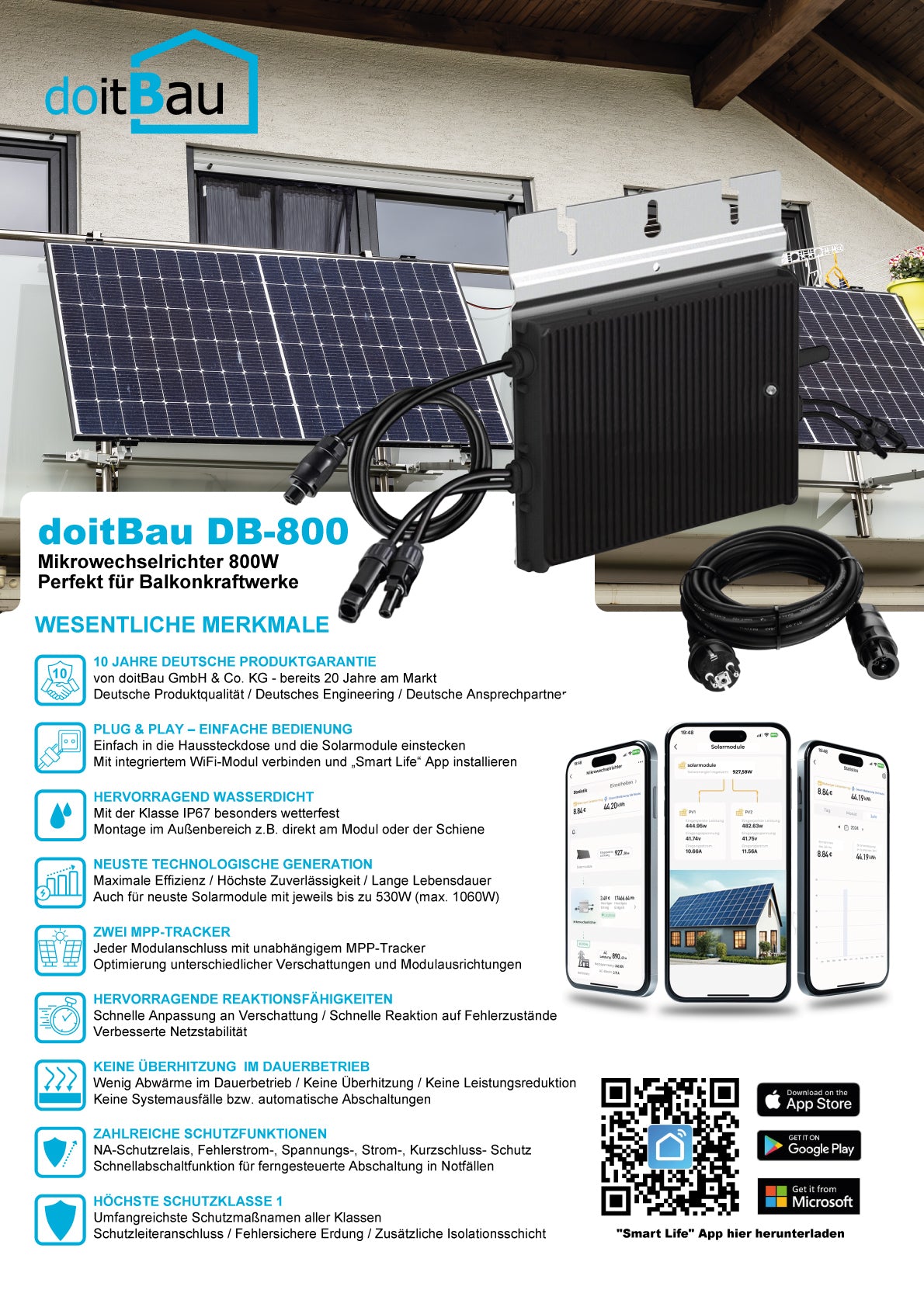 Balkonkraftwerk 800W FLEX Solarmodul Solarpanel Solaranlage Photovoltaik (Anschluss vorne)