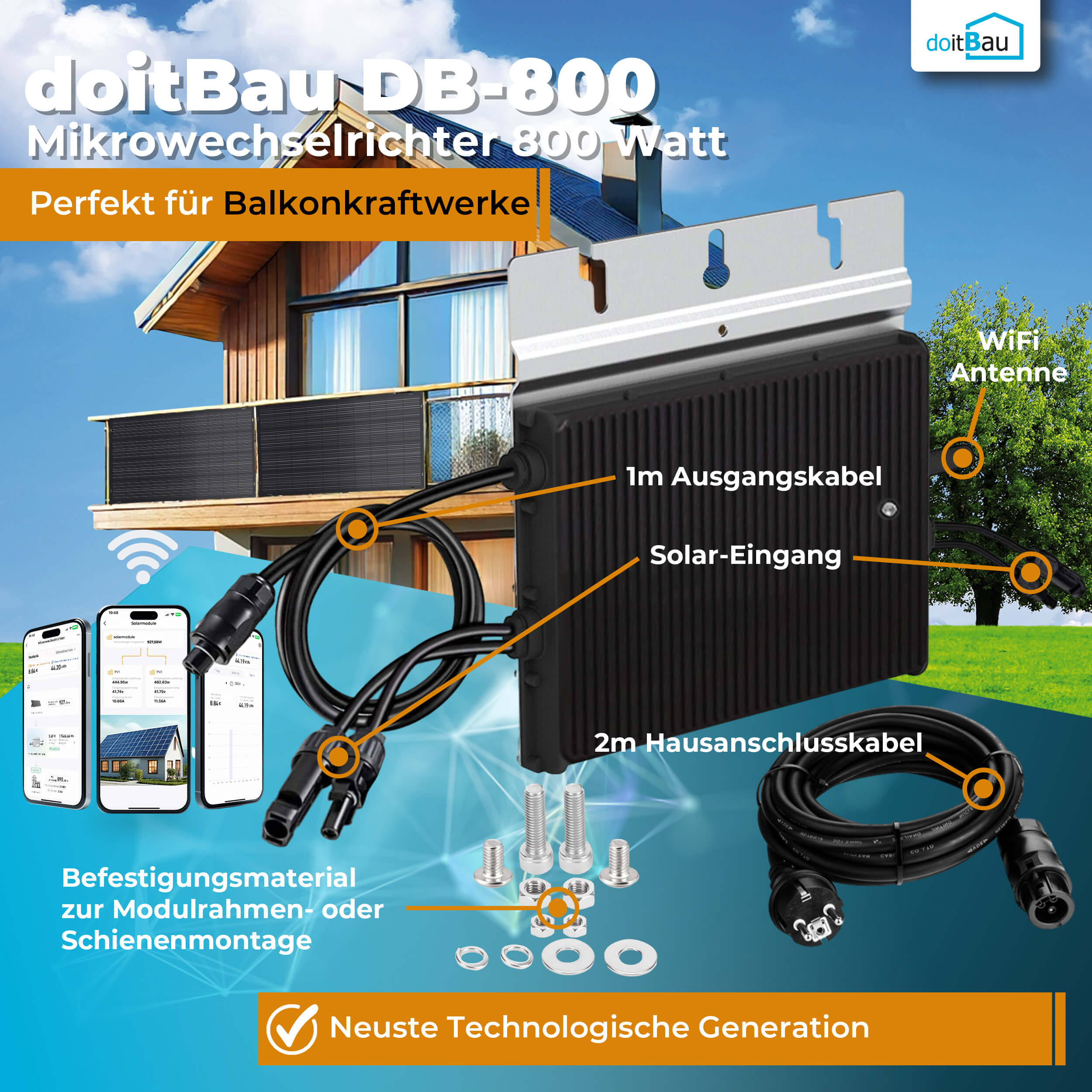 Balkonkraftwerk 800W FLEX Solarmodul Solarpanel Solaranlage Photovoltaik (Anschluss vorne)