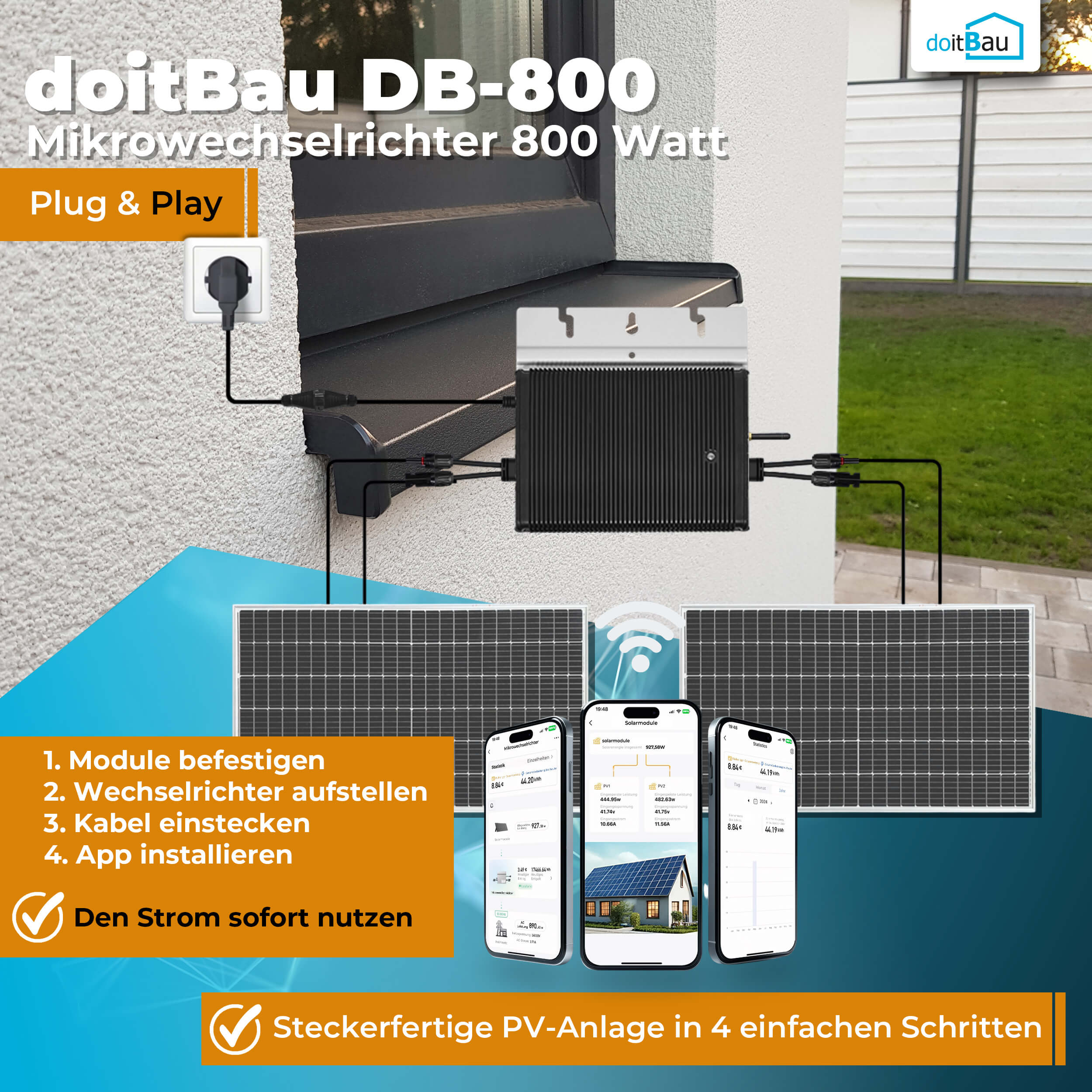 Balkonkraftwerk 800W FLEX Solarmodul Solarpanel Solaranlage Photovoltaik (Anschluss vorne)