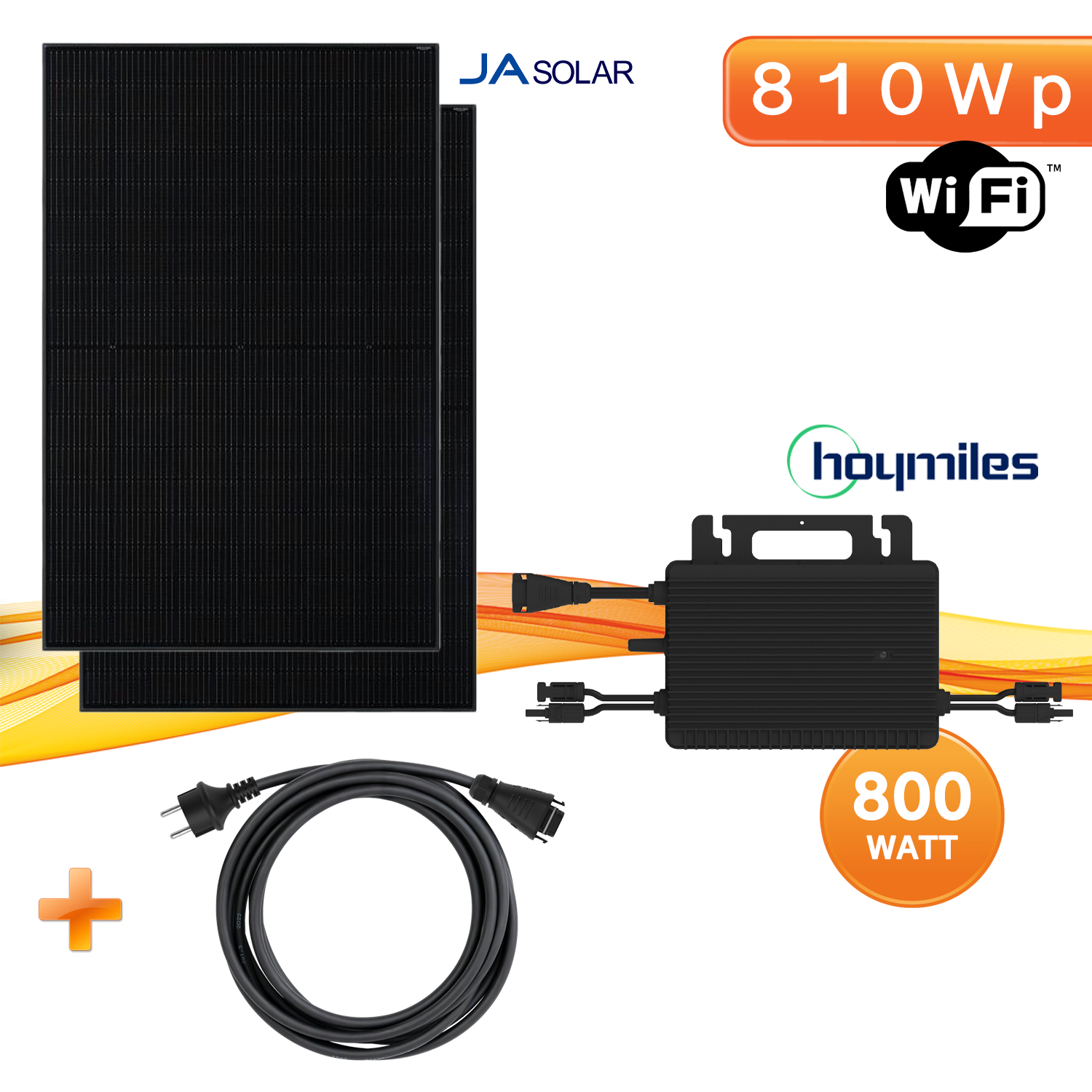 MANAX® Balkonkraftwerk Full Black * 810Wp * WIFI * (2x Module 405Wp + 1x Hoymiles Wechselrichter 800W)