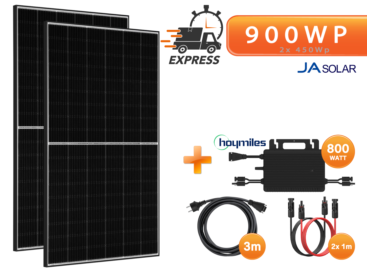 900Wp Balkonkraftwerk - 2x JaSolar 450W Black Frame bifazial & Hoymiles HMS-800W-2T Wechselrichter