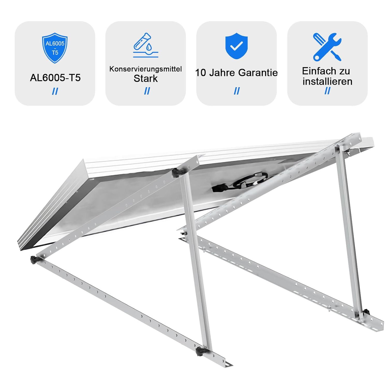 Solarmodul Halterung für 2 Module - 46,5 Zoll Photovoltaik Universal Solarmodul Halterungen 118CM Balkonkraftwerk Halterung, Winkel einstellbar 0-90° für Dachhalterungen Solarmodule