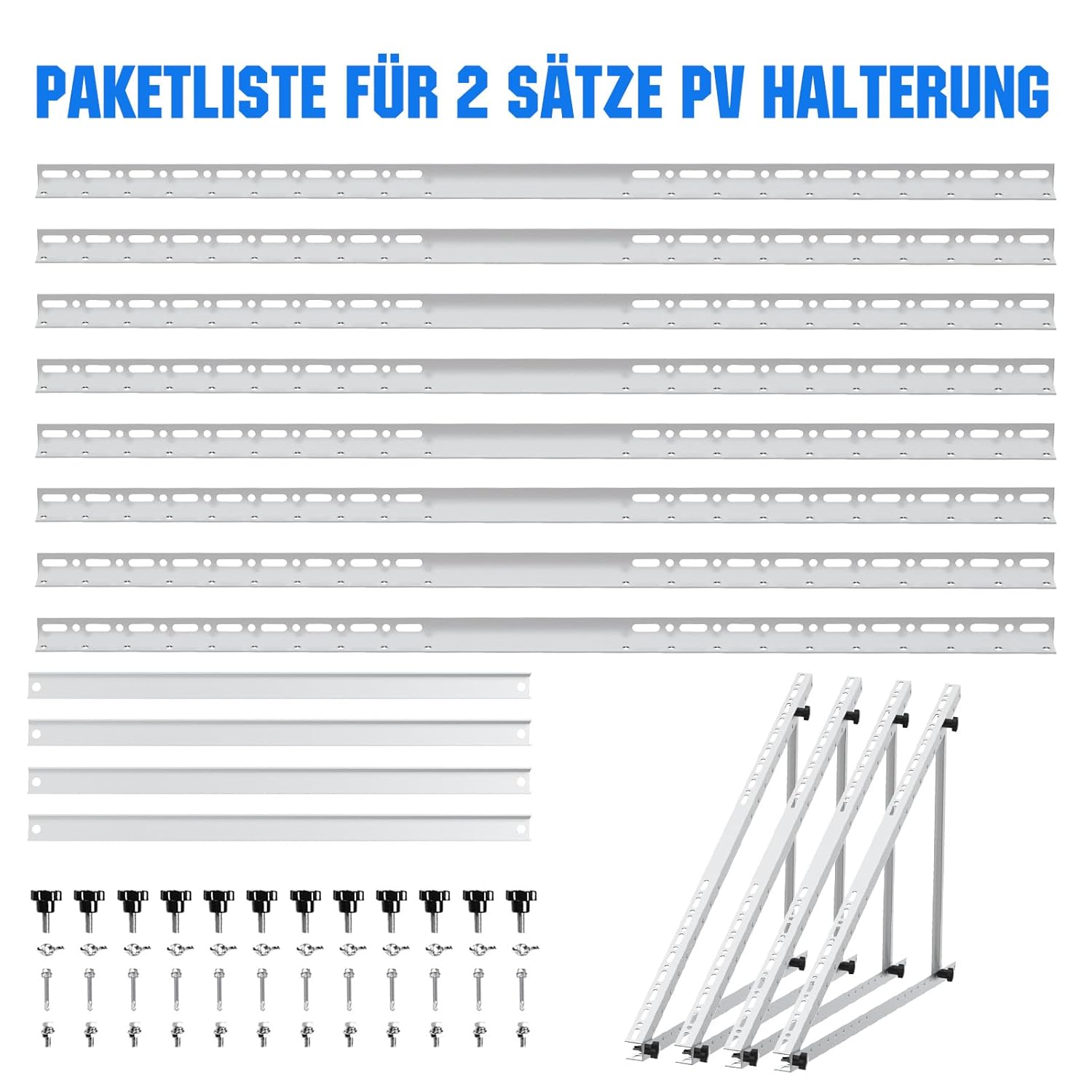 Solarmodul Halterung für 2 Module - 46,5 Zoll Photovoltaik Universal Solarmodul Halterungen 118CM Balkonkraftwerk Halterung, Winkel einstellbar 0-90° für Dachhalterungen Solarmodule